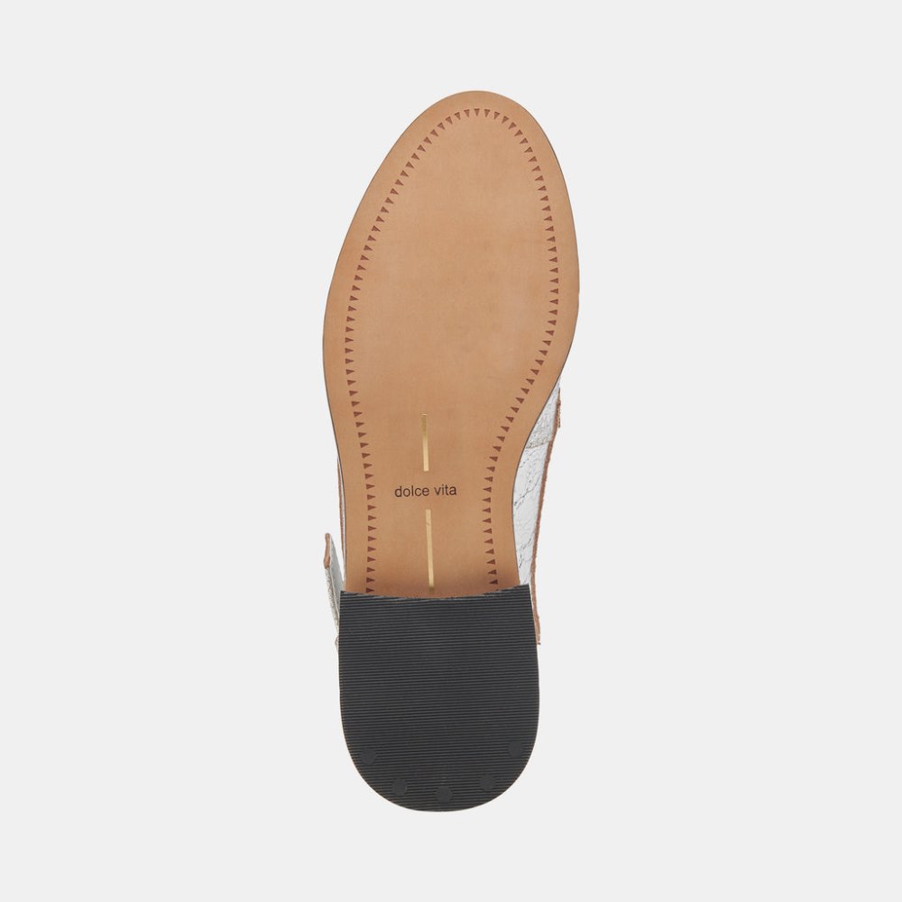 Dolce Vita Hardi Wide Loafers Silver Crackled Leather