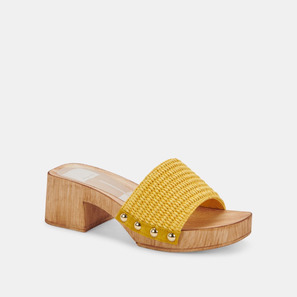Dolce Vita Oakley Heels Yellow Raffia