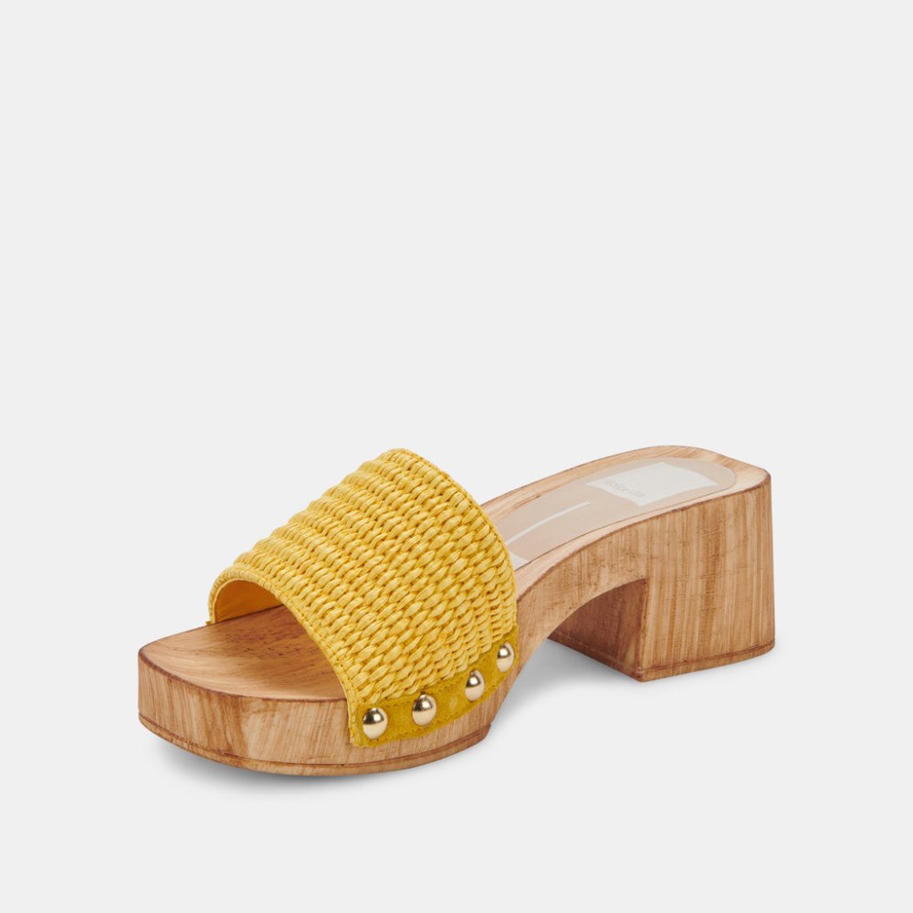 Dolce Vita Oakley Heels Yellow Raffia