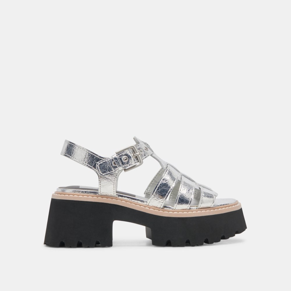 Dolce Vita Latice Sandals Silver Distressed Leather