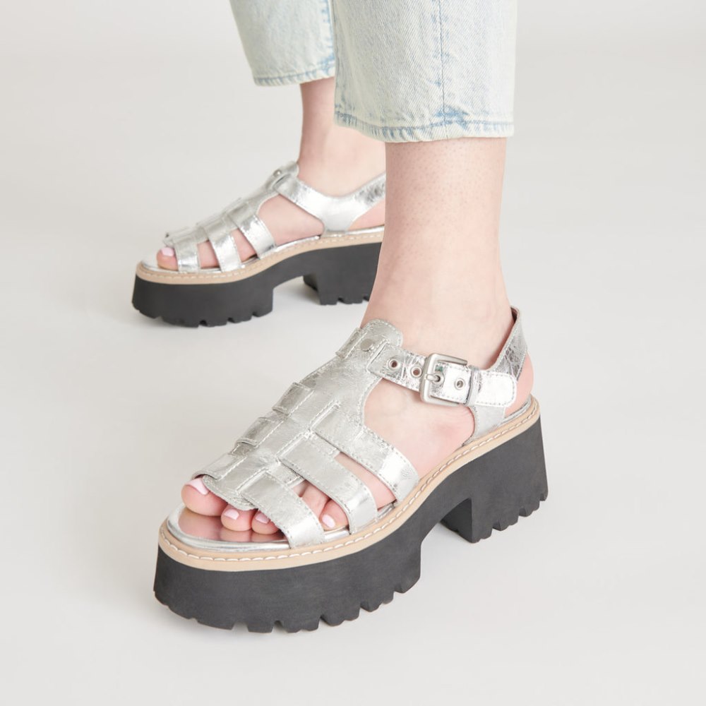 Dolce Vita Latice Sandals Silver Distressed Leather