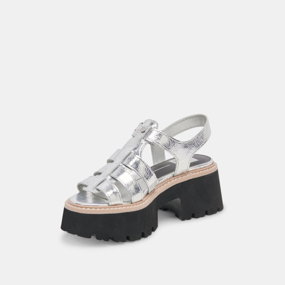 Dolce Vita Latice Sandals Silver Distressed Leather
