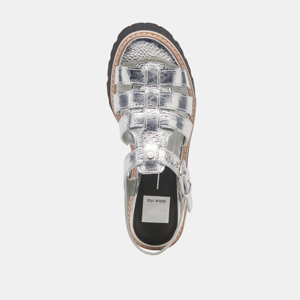 Dolce Vita Latice Sandals Silver Distressed Leather