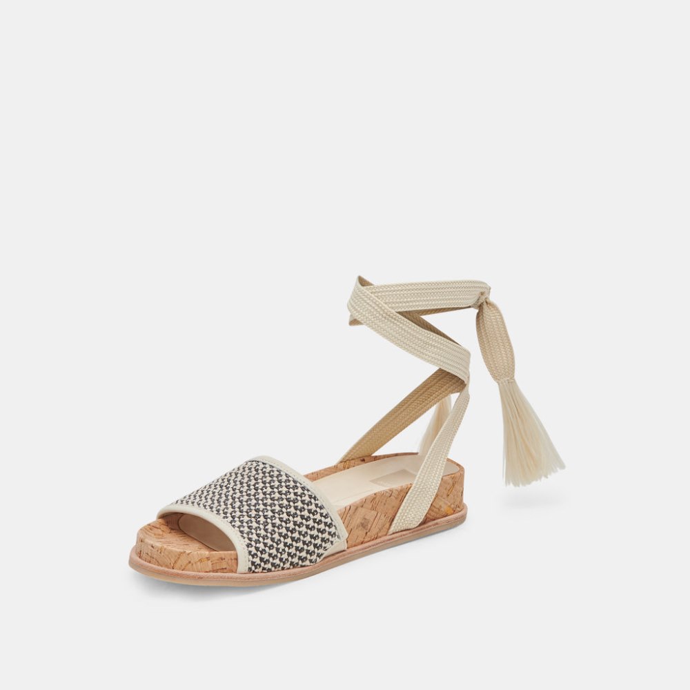 Dolce Vita Salacy Sandals Black Natural Raffia