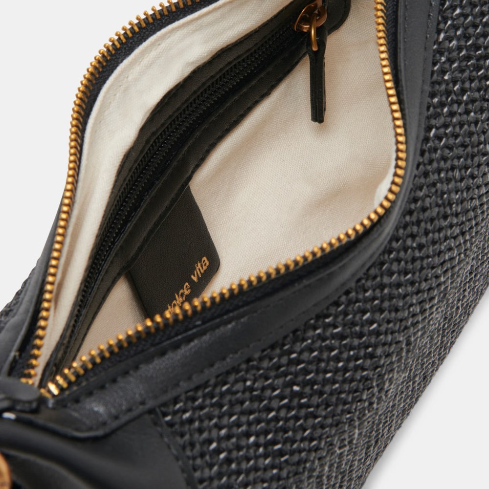 Dolce Vita Eleanor Shoulder Bag Black Raffia