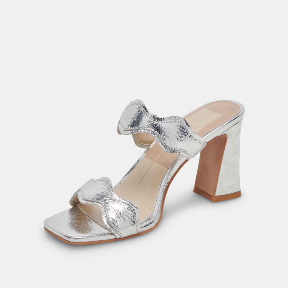Dolce Vita Ilva Wide Heels Silver Distressed Leather