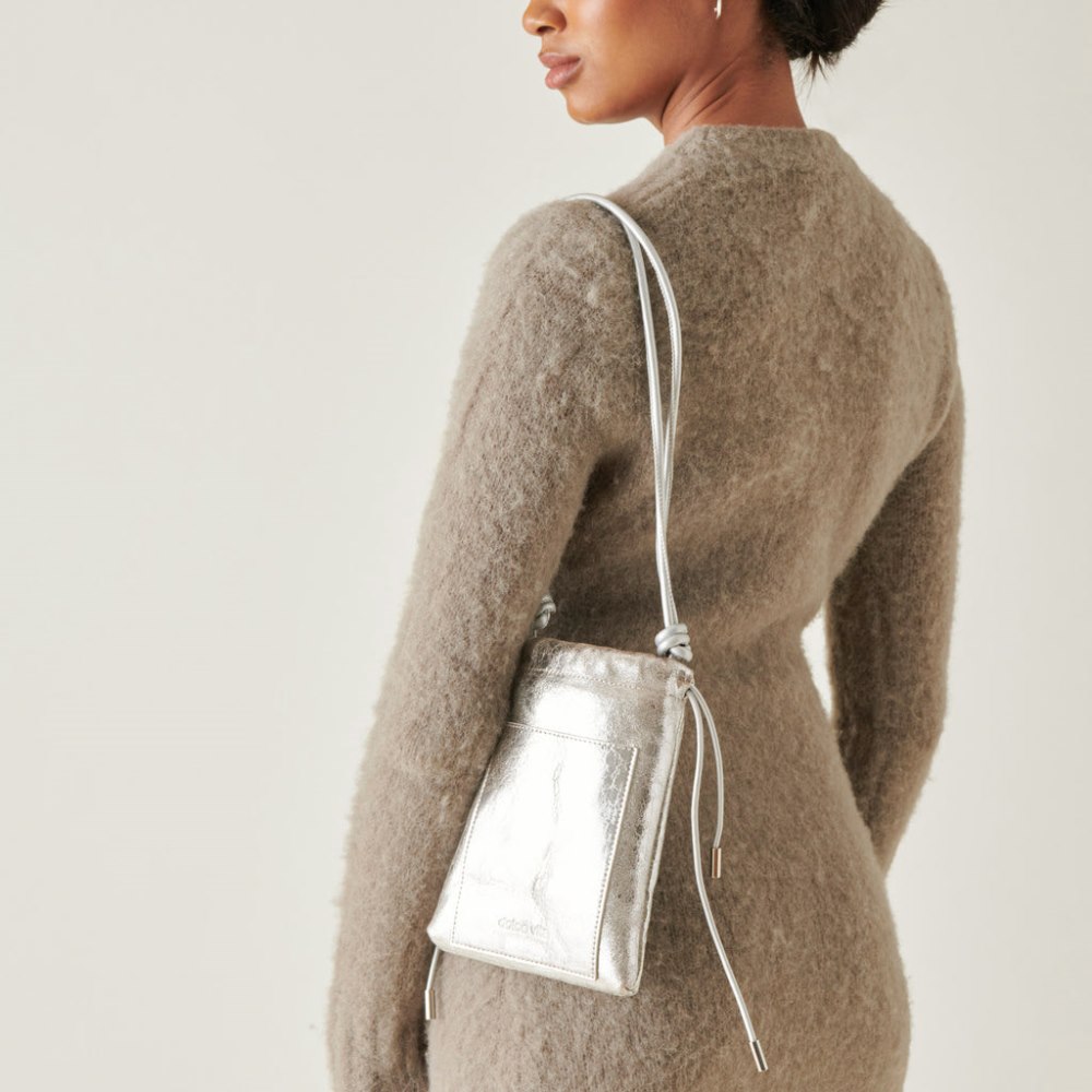 Dolce Vita Evie Crossbody Pouch Silver Distressed Leather