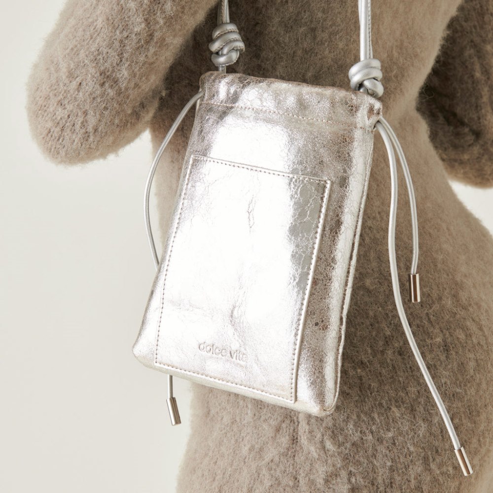 Dolce Vita Evie Crossbody Pouch Silver Distressed Leather