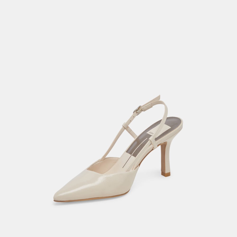 Dolce Vita Kim Heels Ivory Crinkle Patent