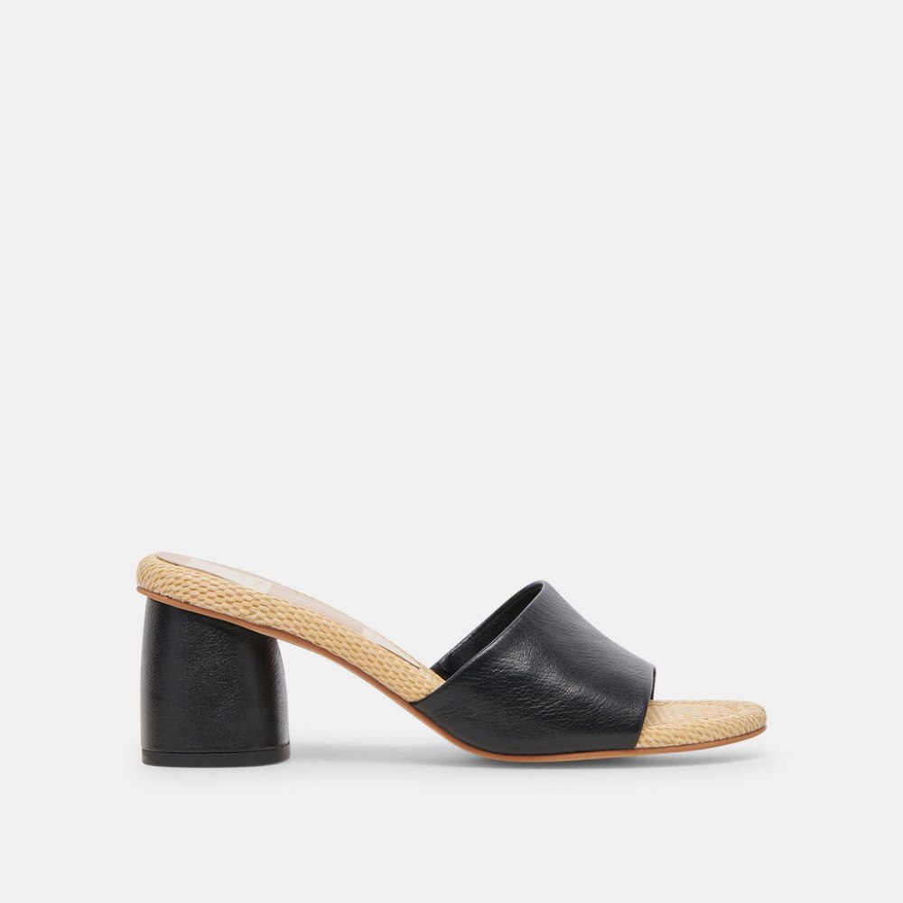 Dolce Vita Minny Raffia Heels Black Leather