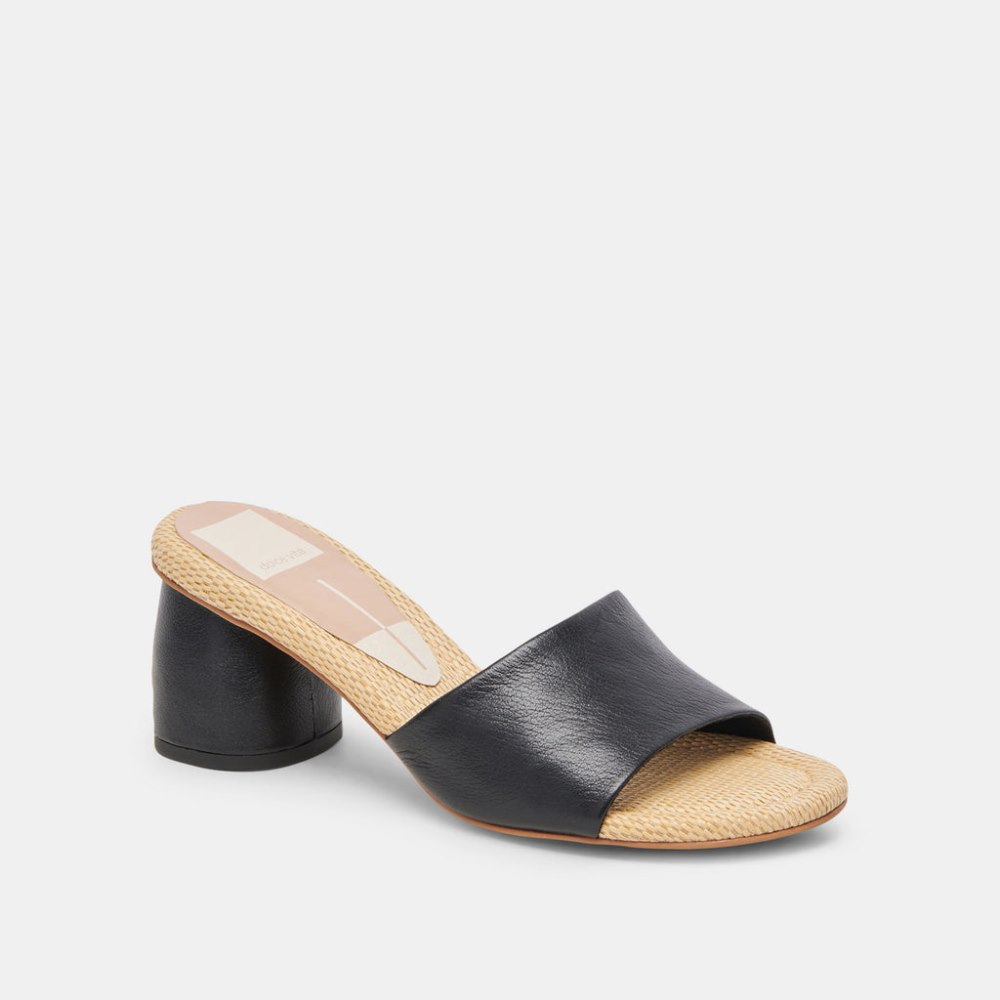 Dolce Vita Minny Raffia Heels Black Leather