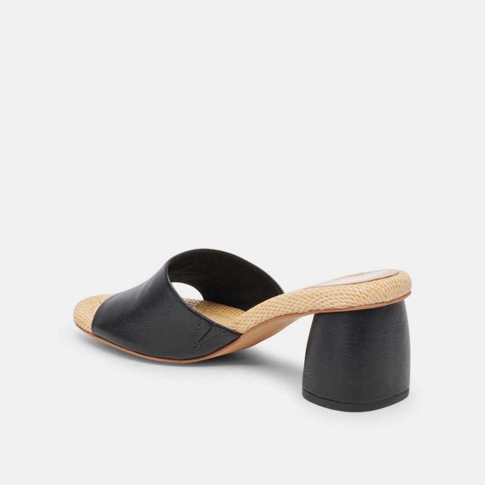 Dolce Vita Minny Raffia Heels Black Leather