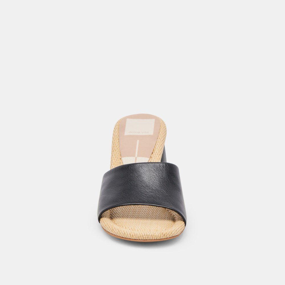 Dolce Vita Minny Raffia Heels Black Leather