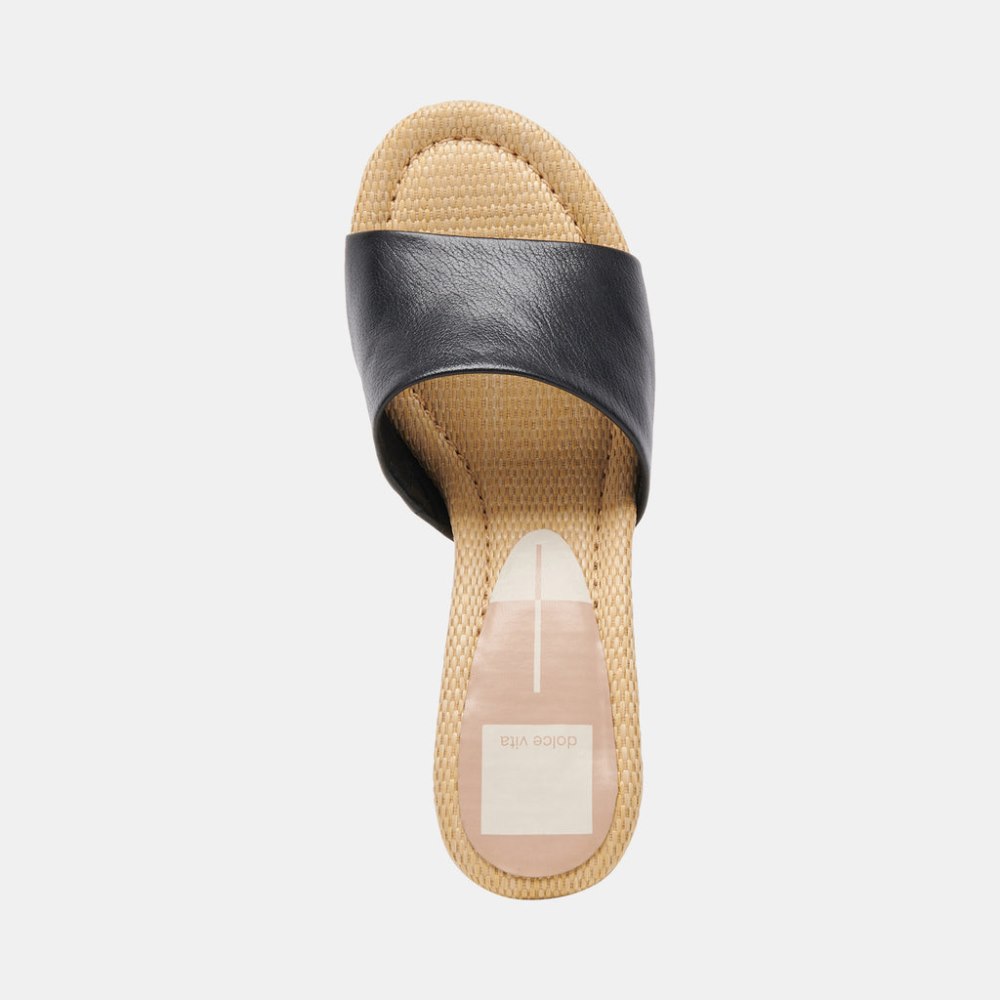 Dolce Vita Minny Raffia Heels Black Leather