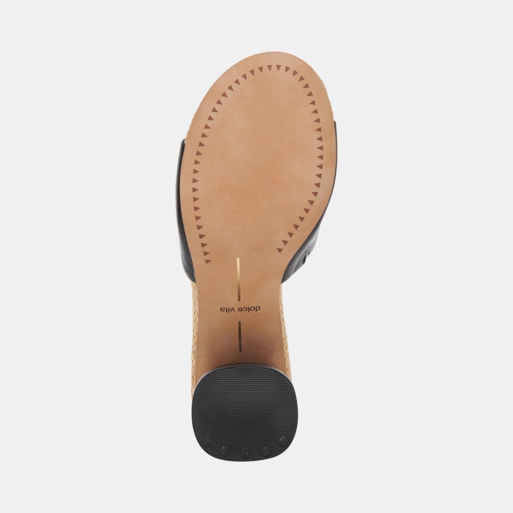Dolce Vita Minny Raffia Heels Black Leather