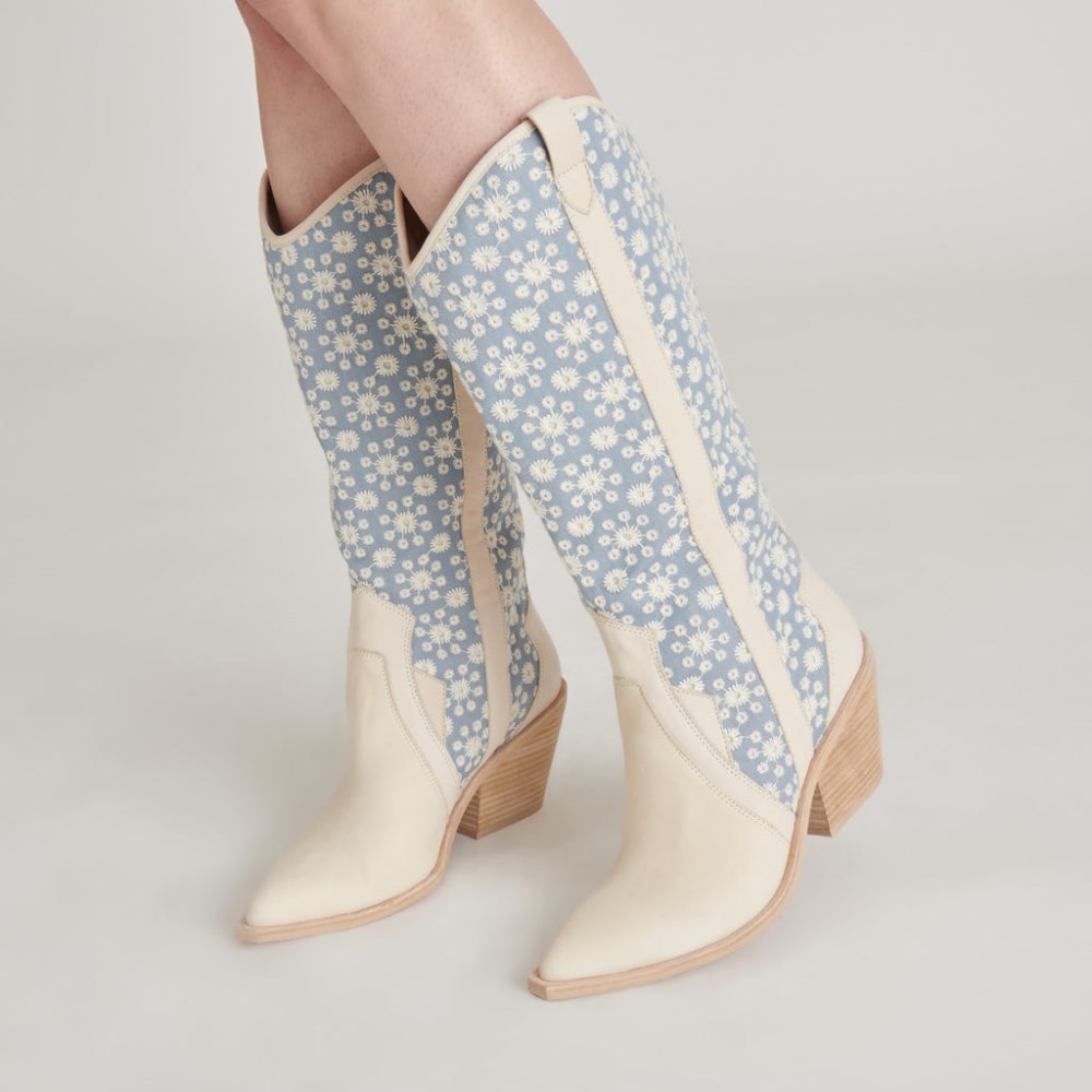 Dolce Vita Navene Boots Blue Floral Fabric