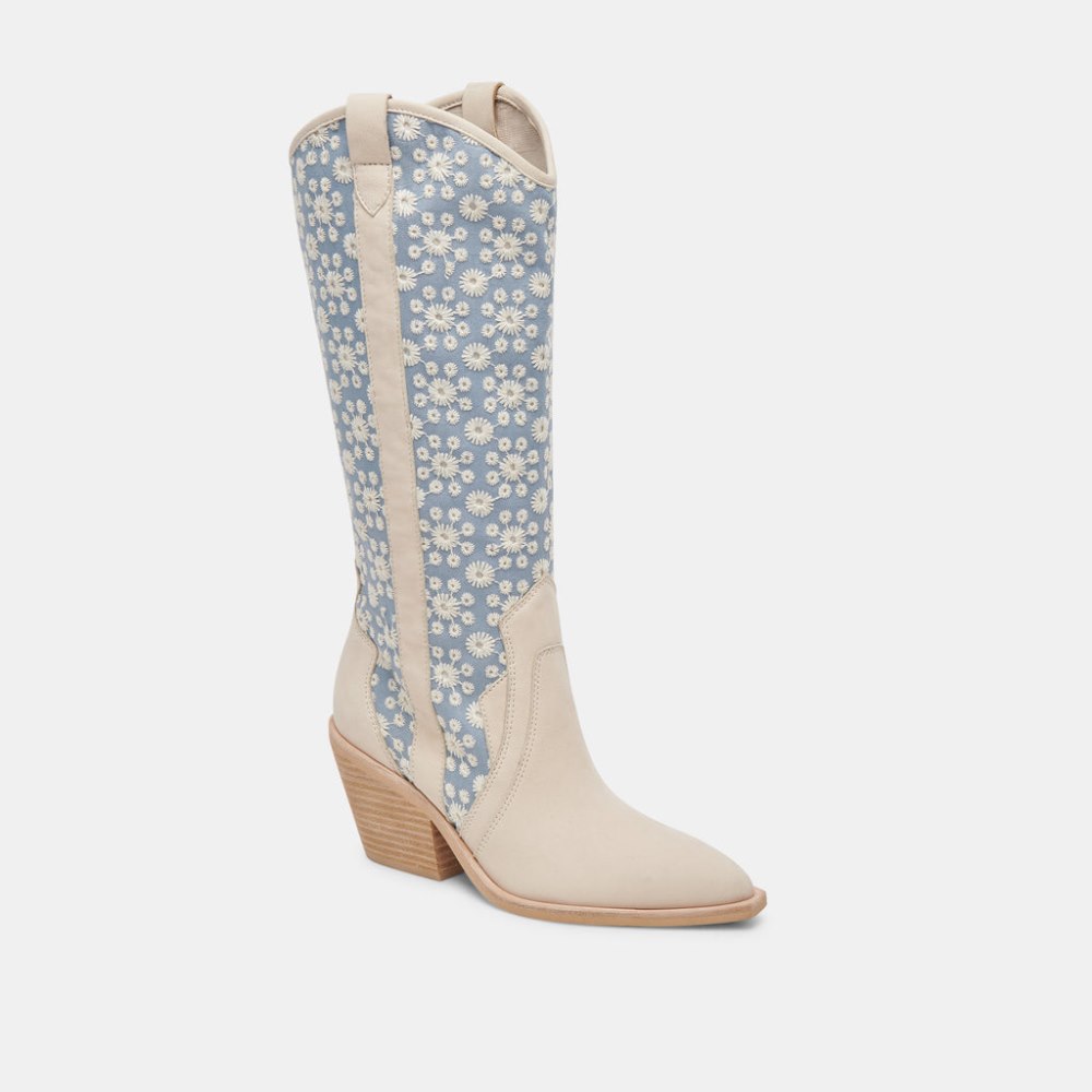Dolce Vita Navene Boots Blue Floral Fabric