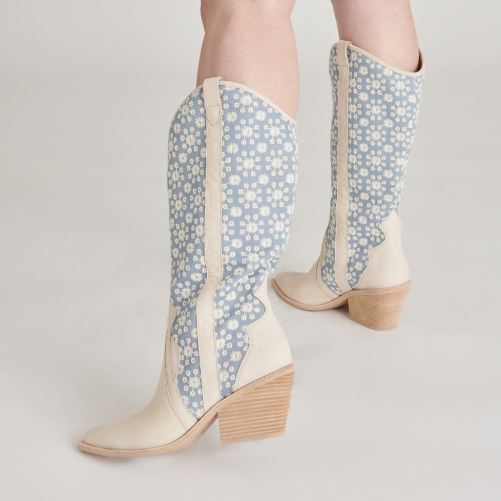 Dolce Vita Navene Boots Blue Floral Fabric