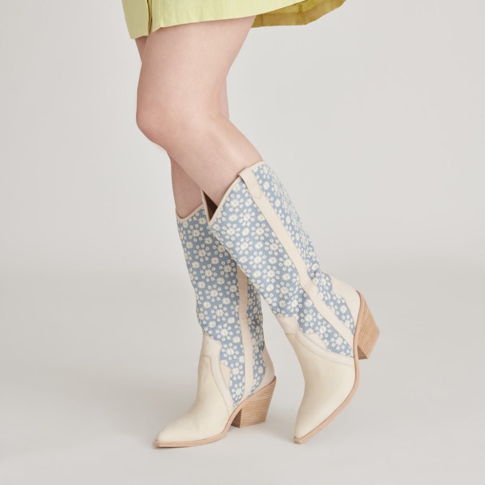 Dolce Vita Navene Boots Blue Floral Fabric