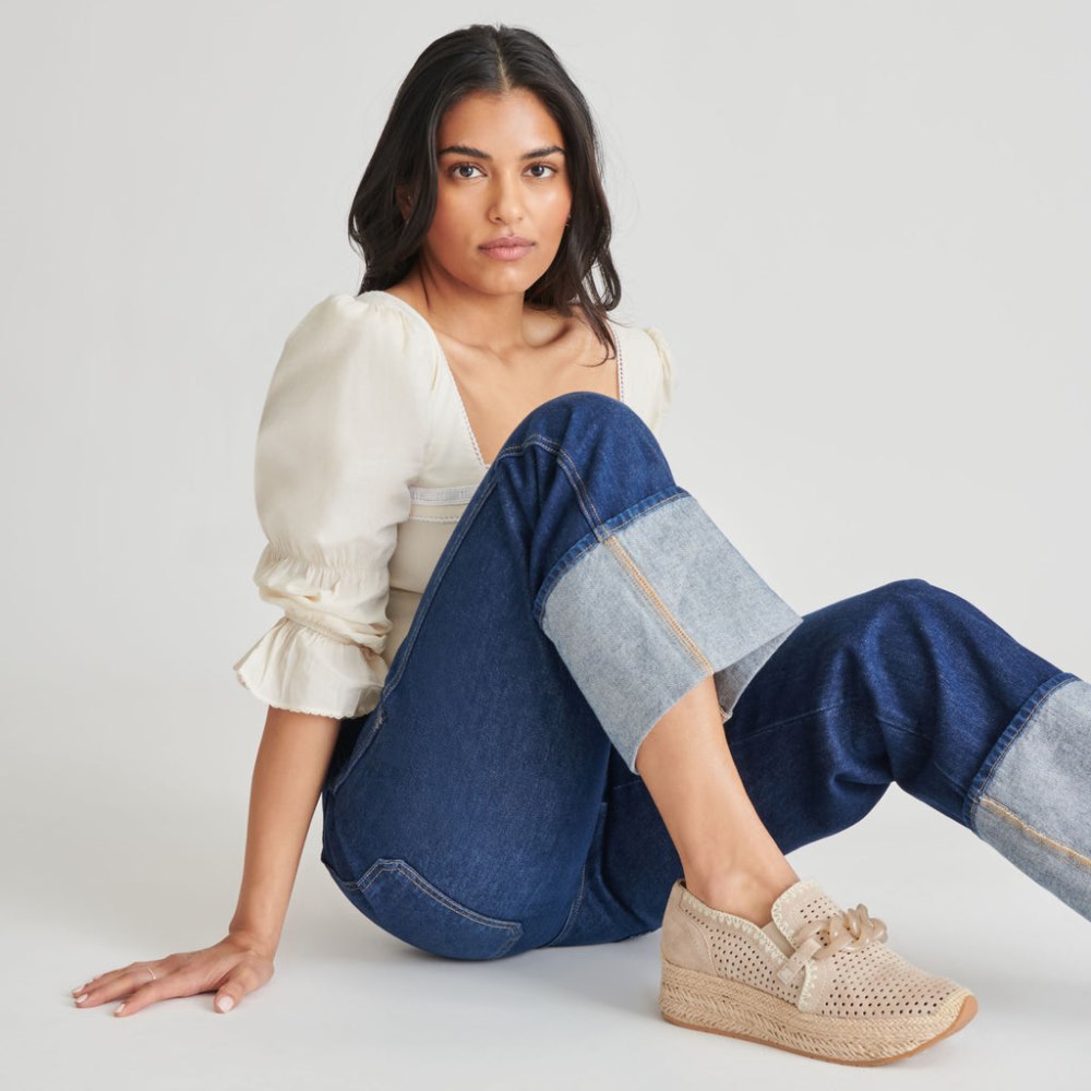 Dolce Vita Jhenee Espadrille Sneakers Taupe Perforated Suede