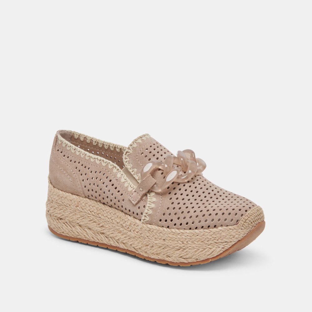 Dolce Vita Jhenee Espadrille Sneakers Taupe Perforated Suede