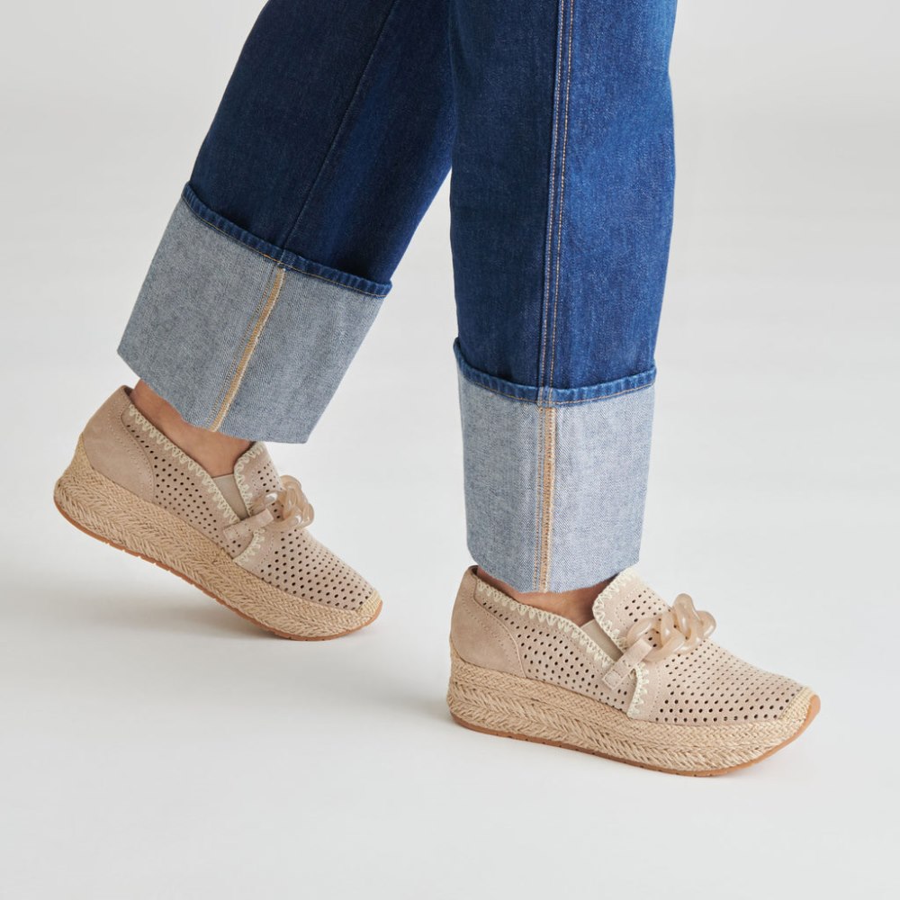Dolce Vita Jhenee Espadrille Sneakers Taupe Perforated Suede