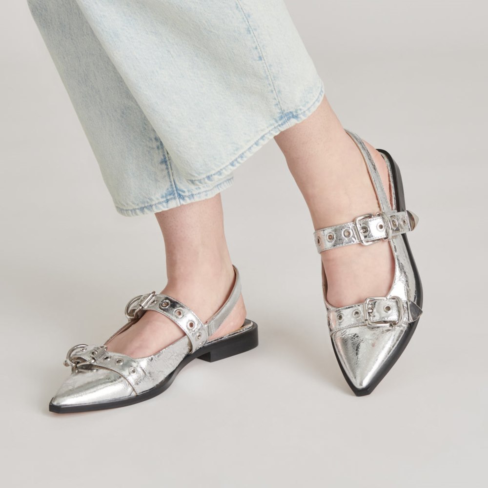 Dolce Vita Labell Flats Silver Distressed Leather