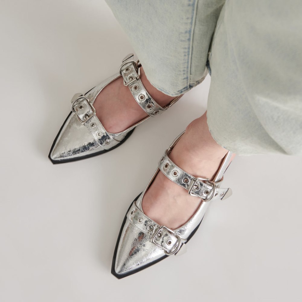 Dolce Vita Labell Flats Silver Distressed Leather