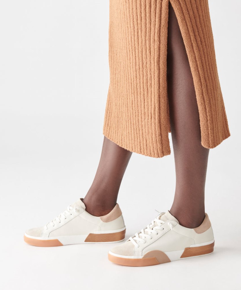 Dolce Vita Zina Wide Sneakers White Tan Leather
