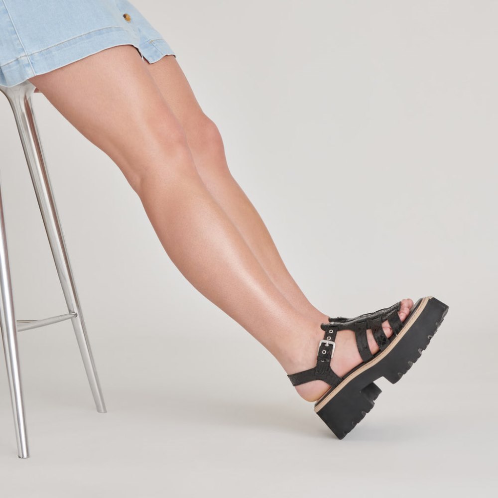 Dolce Vita Latice Sandals Midnight Embossed Leather