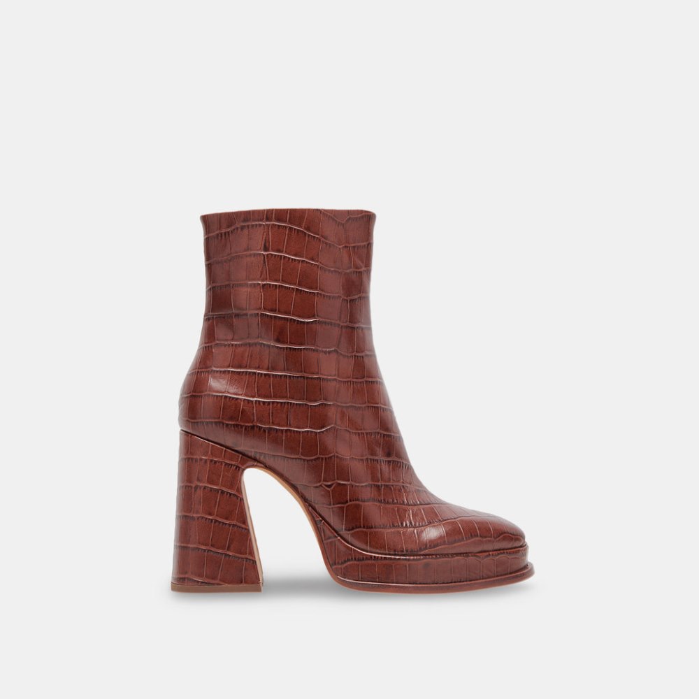 Dolce Vita Lochly Boots Walnut Embossed Leather