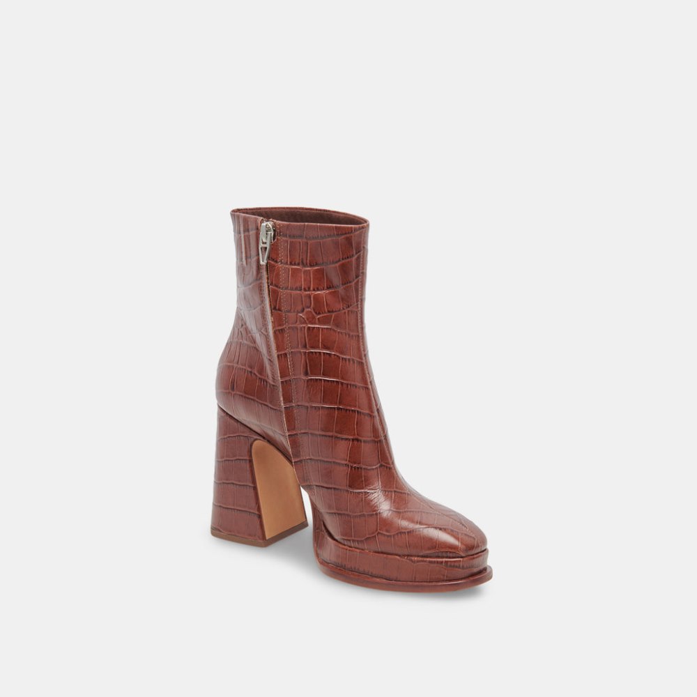 Dolce Vita Lochly Boots Walnut Embossed Leather