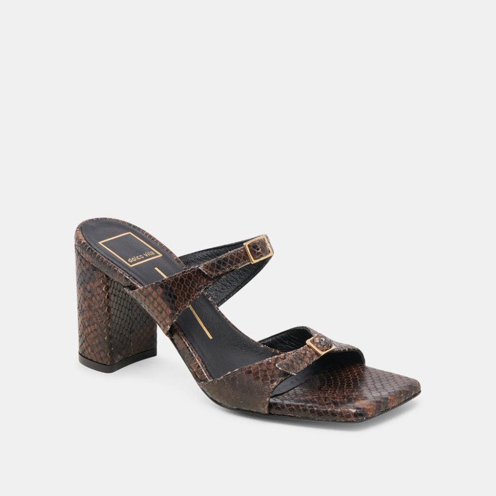 Dolce Vita Shane Heels Dk Brown Snake Embossed