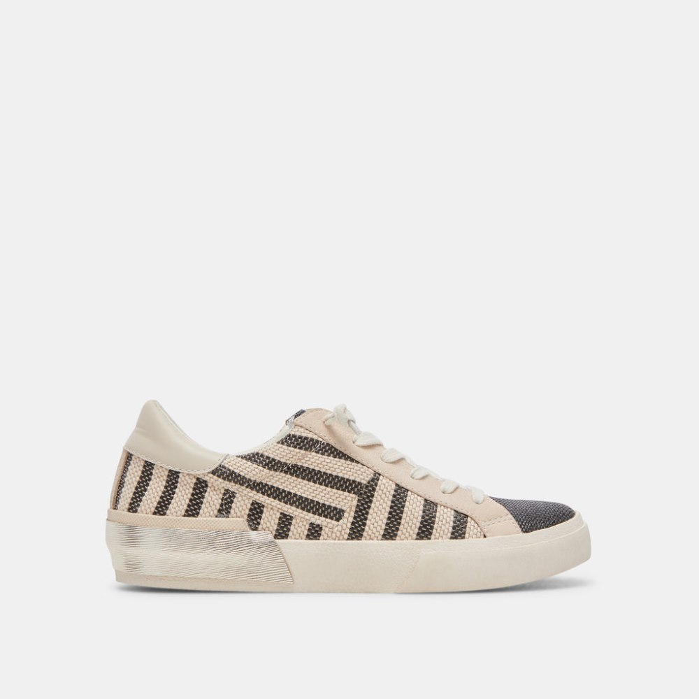 Dolce Vita Zina Patch Sneakers Black Beige Raffia