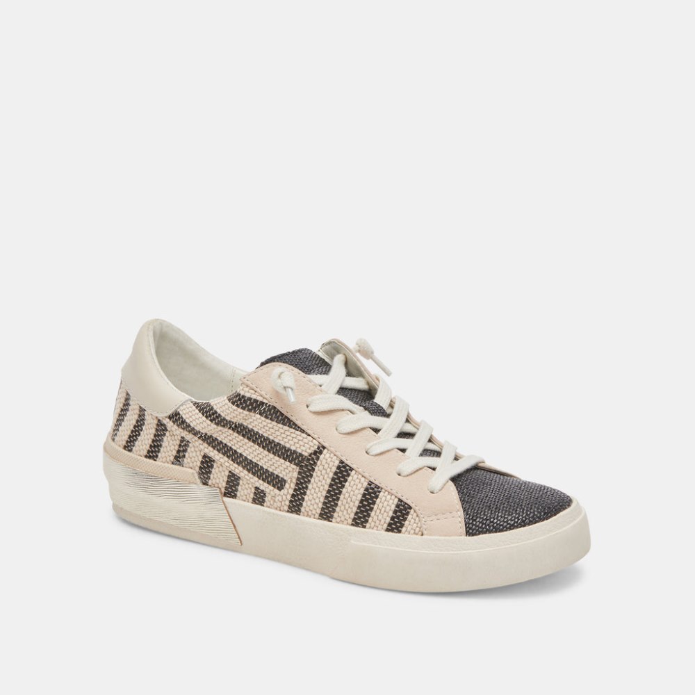 Dolce Vita Zina Patch Sneakers Black Beige Raffia