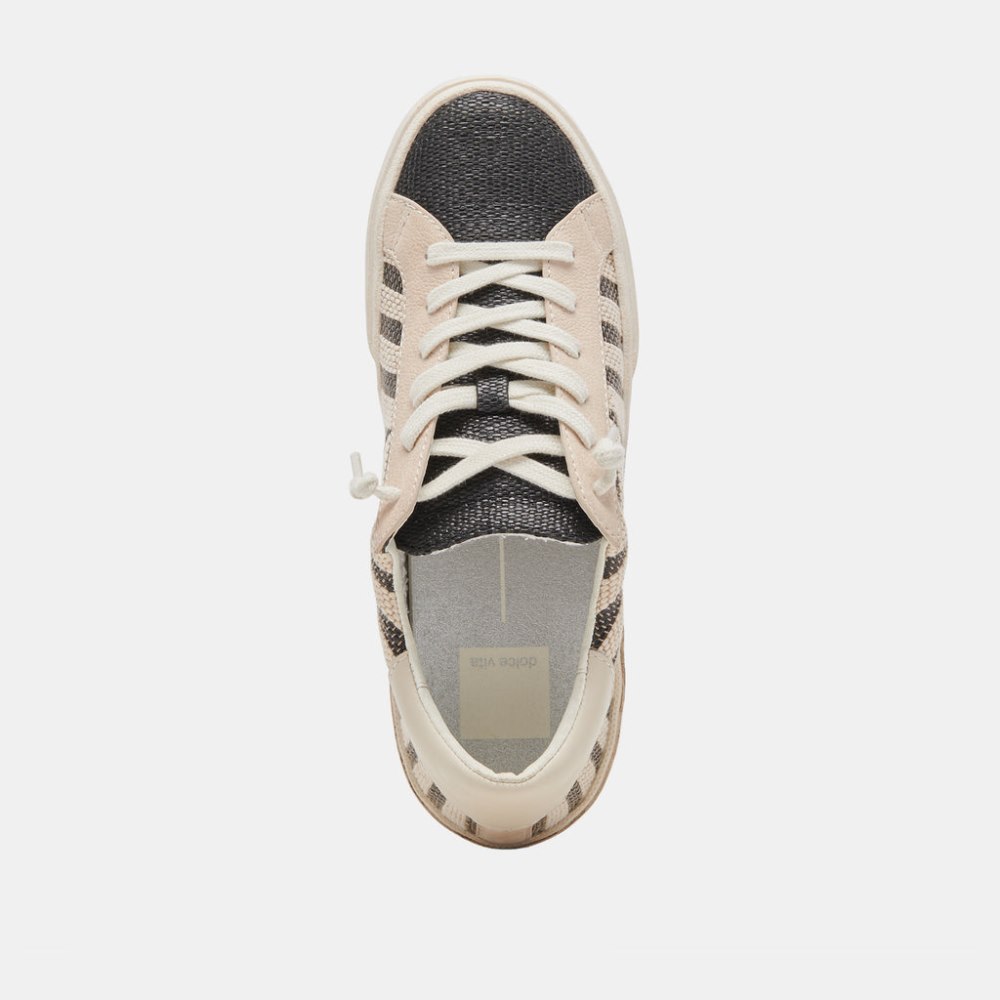 Dolce Vita Zina Patch Sneakers Black Beige Raffia