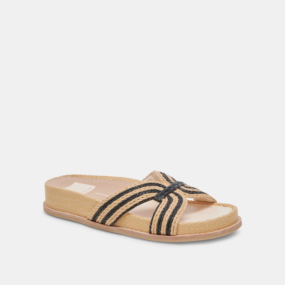 Dolce Vita Selda Wide Sandals Natural Black Raffia