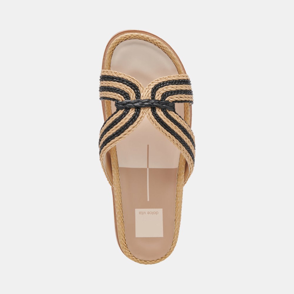 Dolce Vita Selda Wide Sandals Natural Black Raffia
