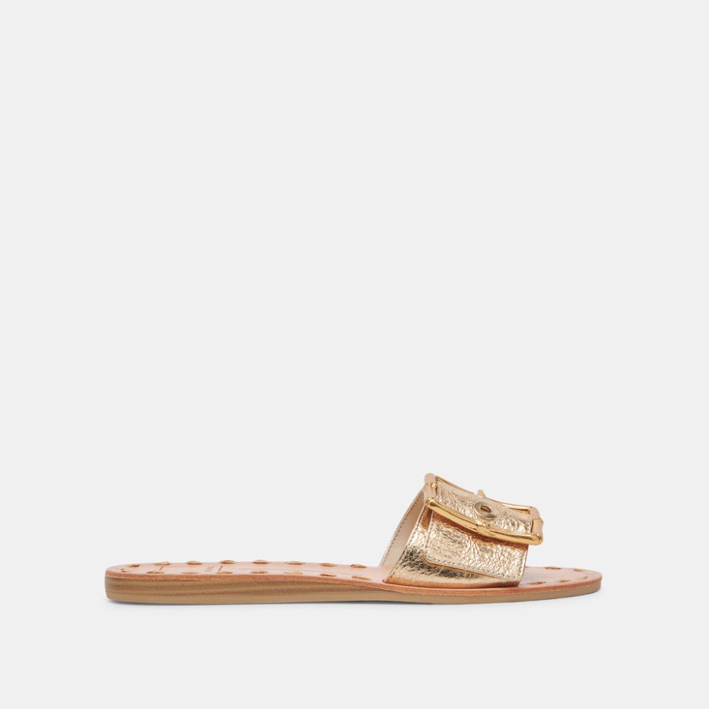 Dolce Vita Dasa Wide Sandals Gold Crackled Leather