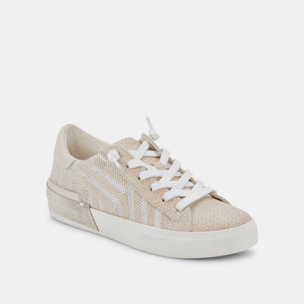 Dolce Vita Zina Patch Sneakers White Stripe Raffia