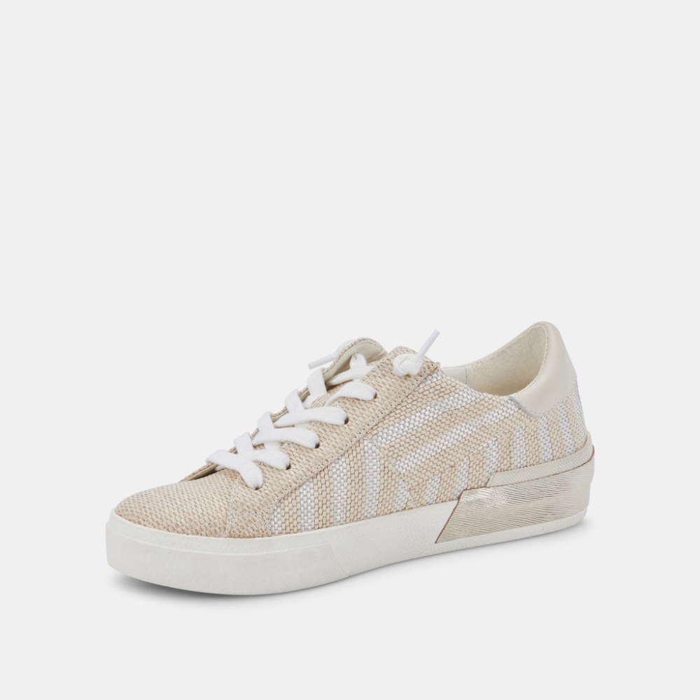 Dolce Vita Zina Patch Sneakers White Stripe Raffia