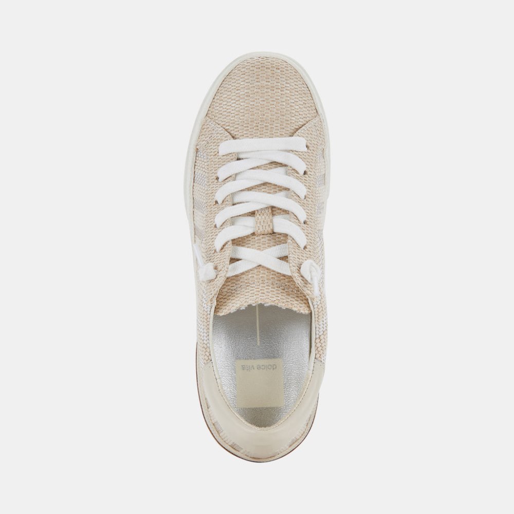 Dolce Vita Zina Patch Sneakers White Stripe Raffia