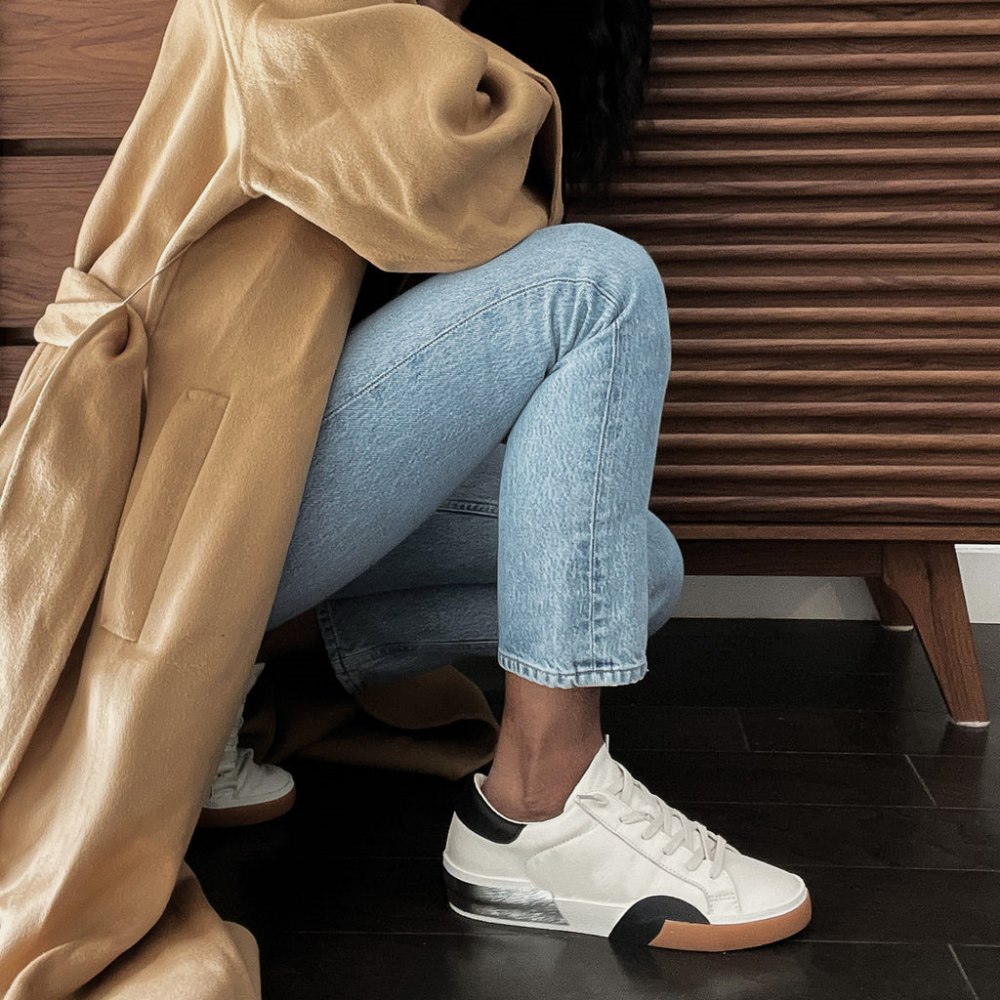 Dolce Vita Zina Wide Sneakers White Black Leather