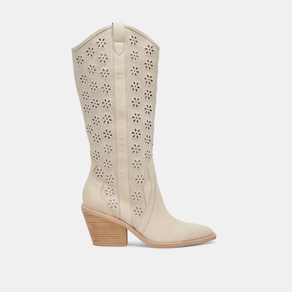 Dolce Vita Navene Boots Oatmeal Floral Eyelet