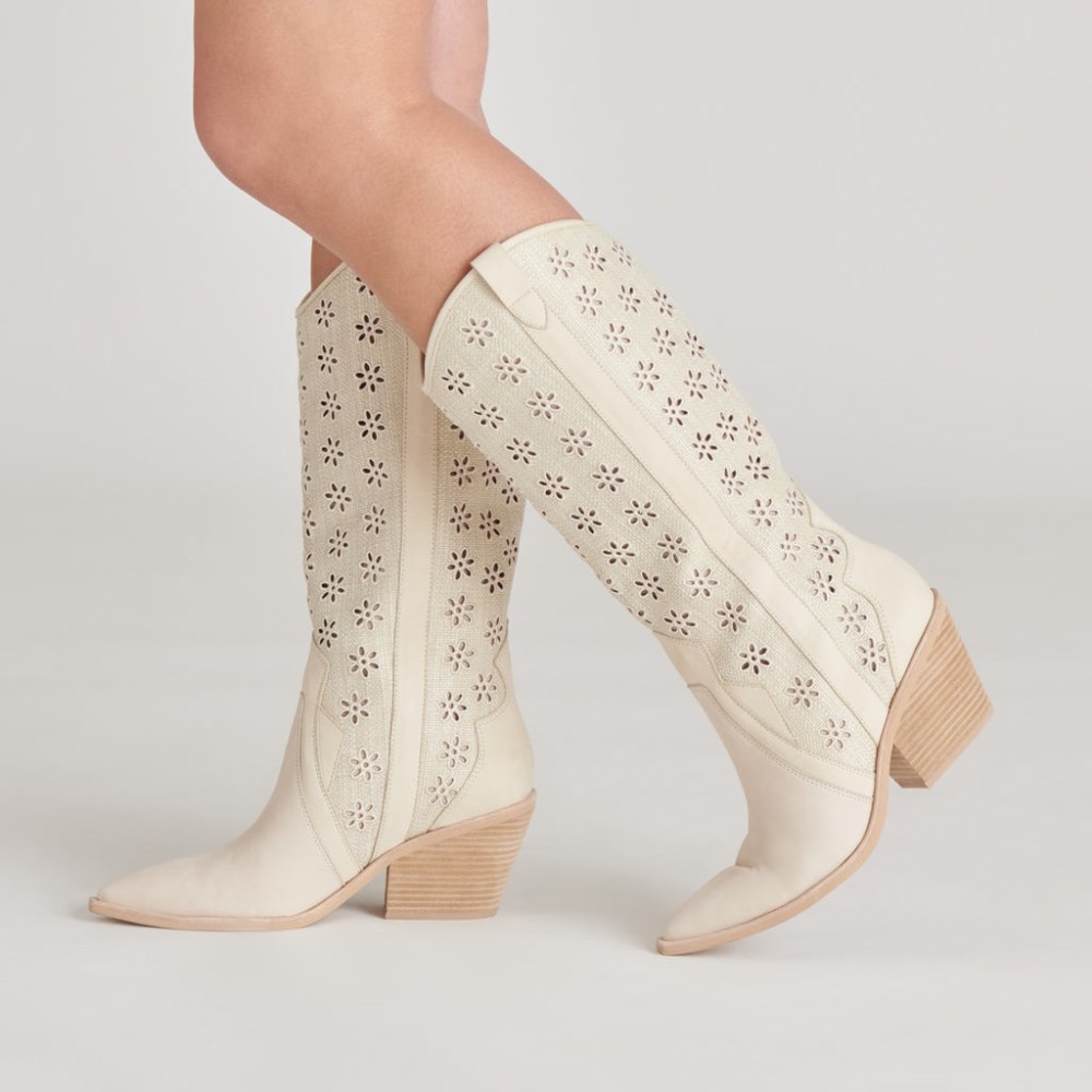 Dolce Vita Navene Boots Oatmeal Floral Eyelet