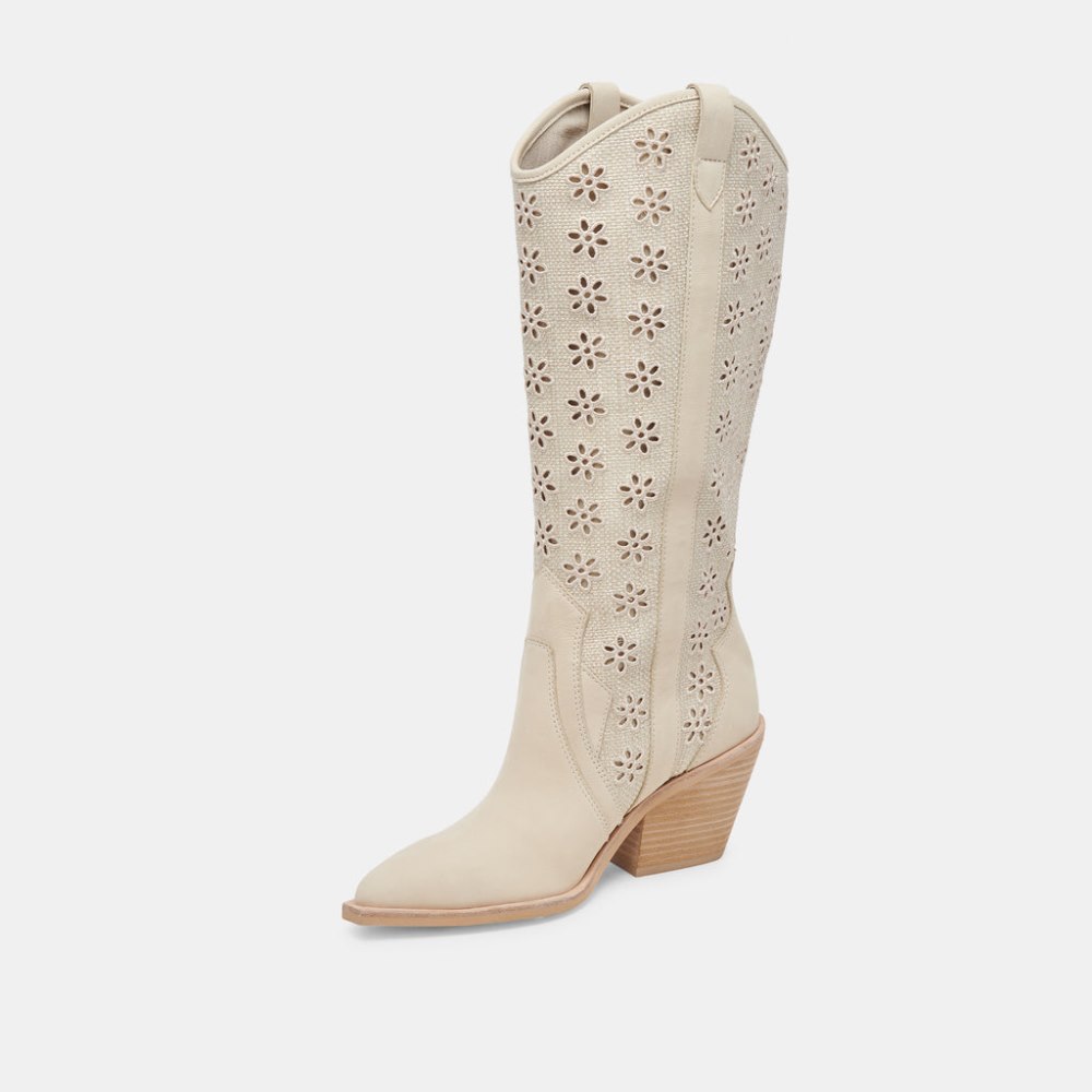 Dolce Vita Navene Boots Oatmeal Floral Eyelet