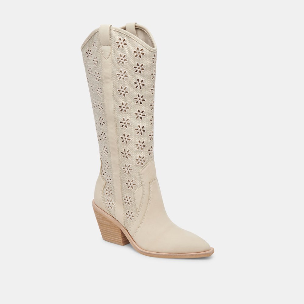 Dolce Vita Navene Boots Oatmeal Floral Eyelet