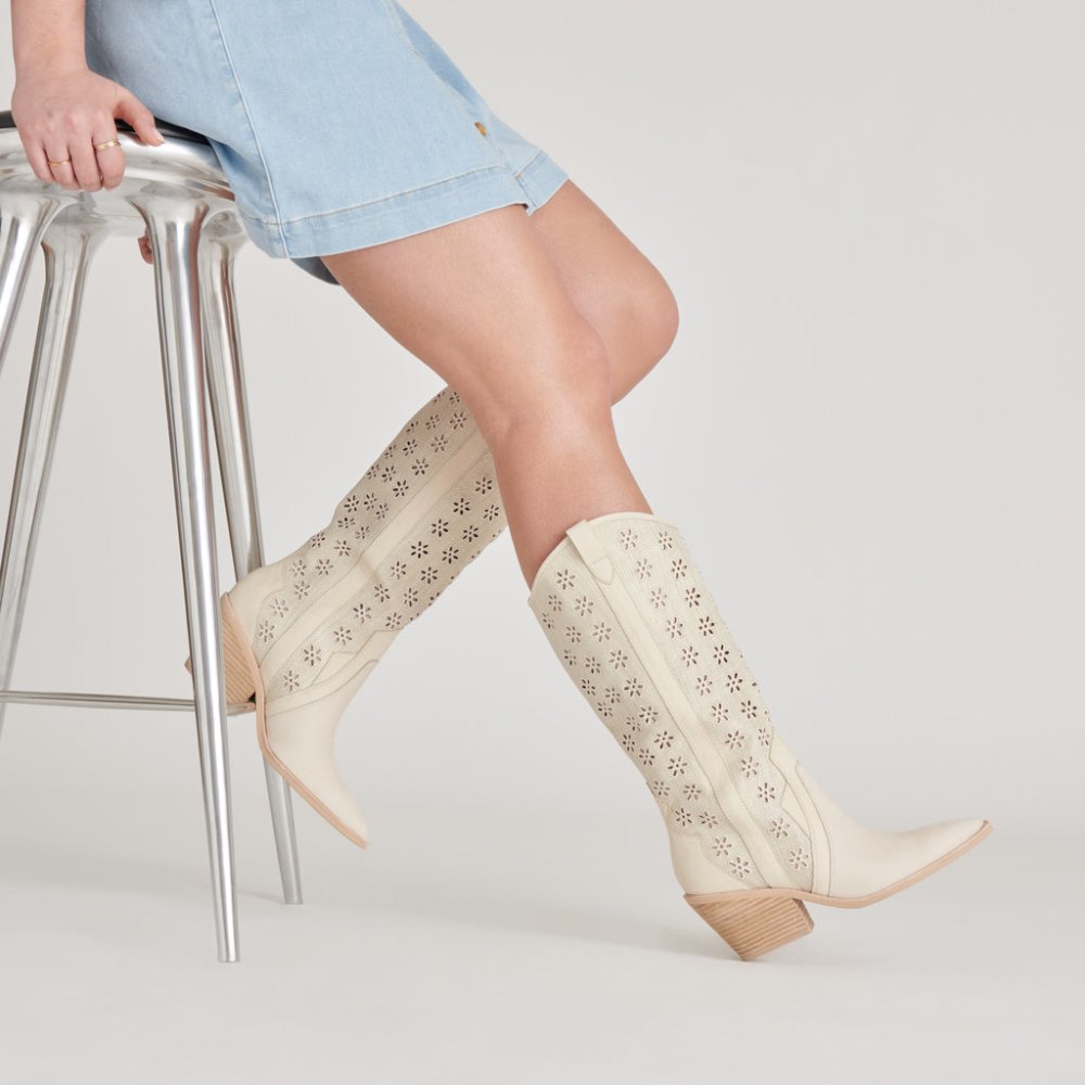 Dolce Vita Navene Boots Oatmeal Floral Eyelet
