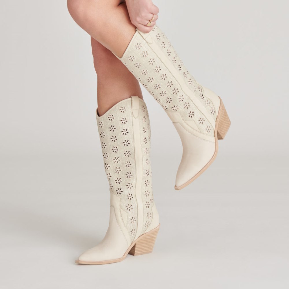 Dolce Vita Navene Boots Oatmeal Floral Eyelet