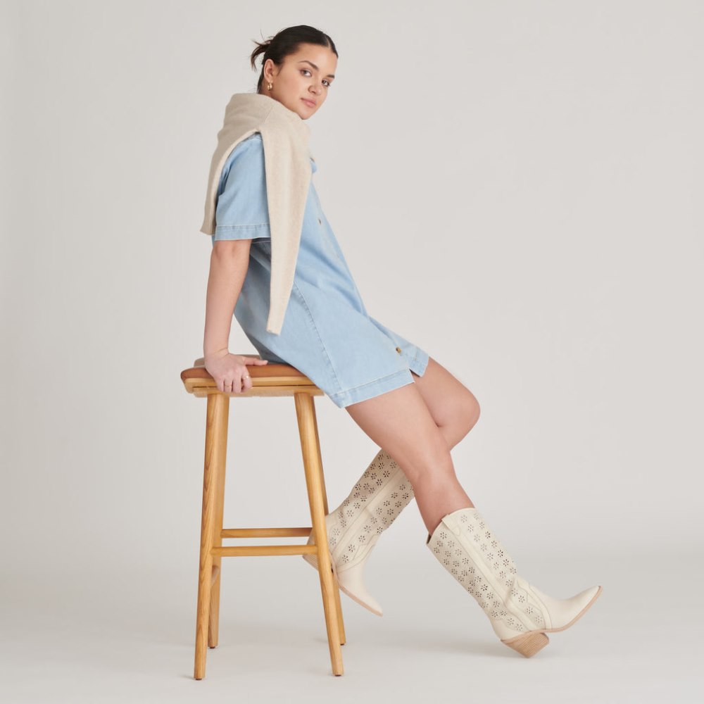 Dolce Vita Navene Boots Oatmeal Floral Eyelet